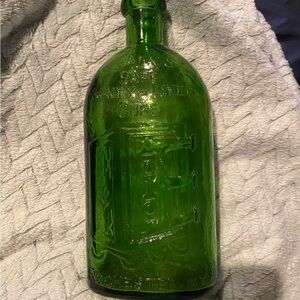 Green Embossed Glass Bottle Decorative Accent